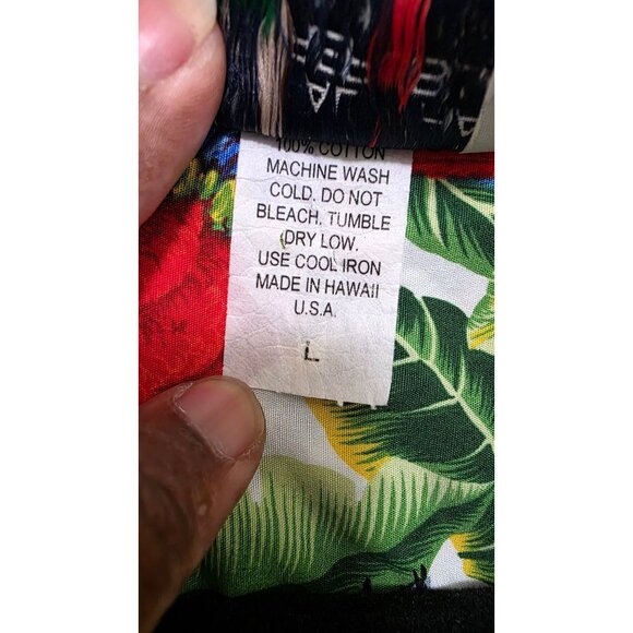 Aloha Republic Tropical Parrot Print Hawaiian Shirt Men's Size L Short Sleeve 10 - Picture 7 of 7